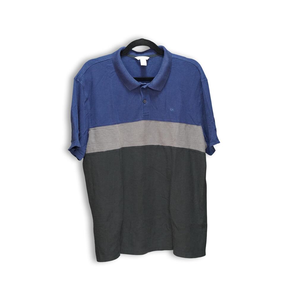 Calvin Klein Polo Shirt Men's XL Blue Black Short Sleeve Classic Fit Excellent